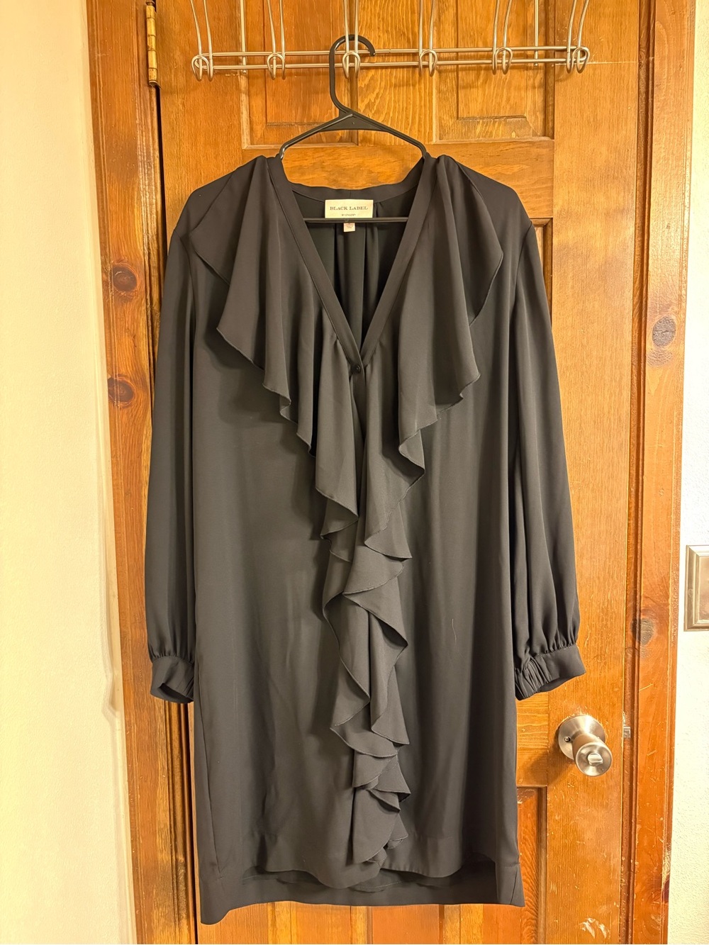 Black Label by Chico’s Ruffled V-Neck Long Sleeve Dress - Black, Large